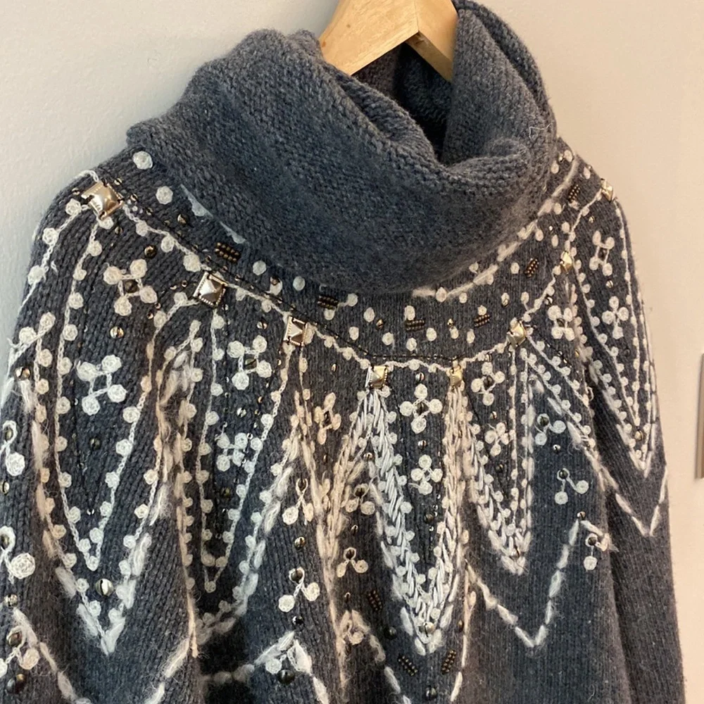 Free People Charcoal Turtleneck Sweater with Ivory Design - Picture 9 of 16